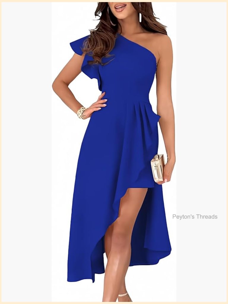 One Shoulder Sleeveless Ruffle Empire Waist Asymmetrical High-Low Midi Dress